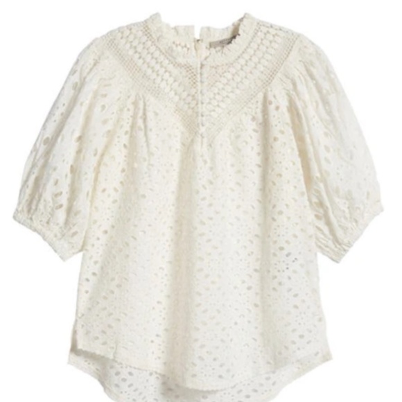 ALLSAINTS | NWT | Tila Puff Sleeve Cotton Eyelet Top | Chalk White | Sz 8 - Picture 11 of 13